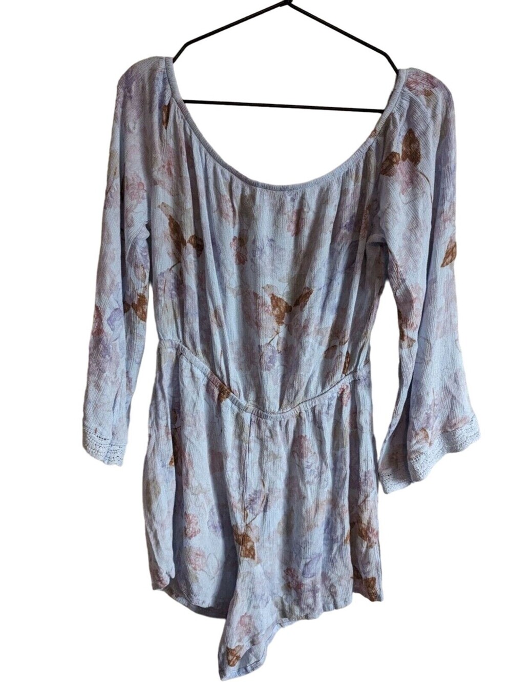 Mossimo Womens Sz M Long Sleeve Romper Light Purple Boho Floral